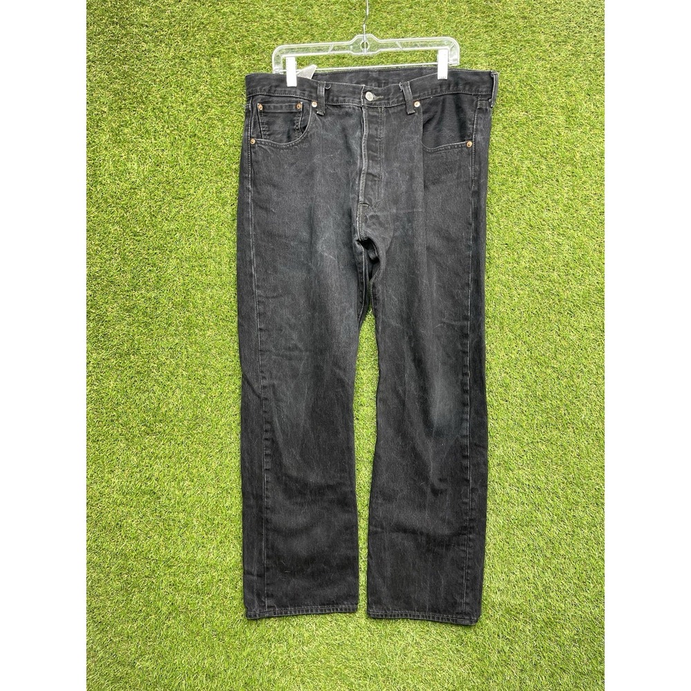 Levis 501 Jeans Mens 38x32 Black Straight Button Fly Western American Dark Denim